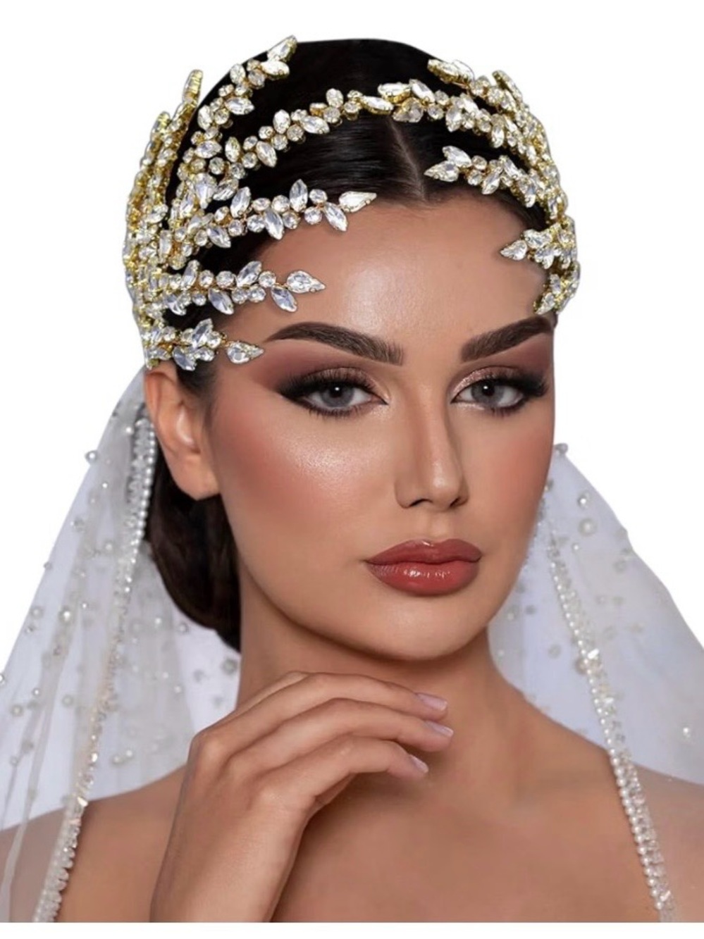 Gold Crystal Leaf Bridal Headpiece